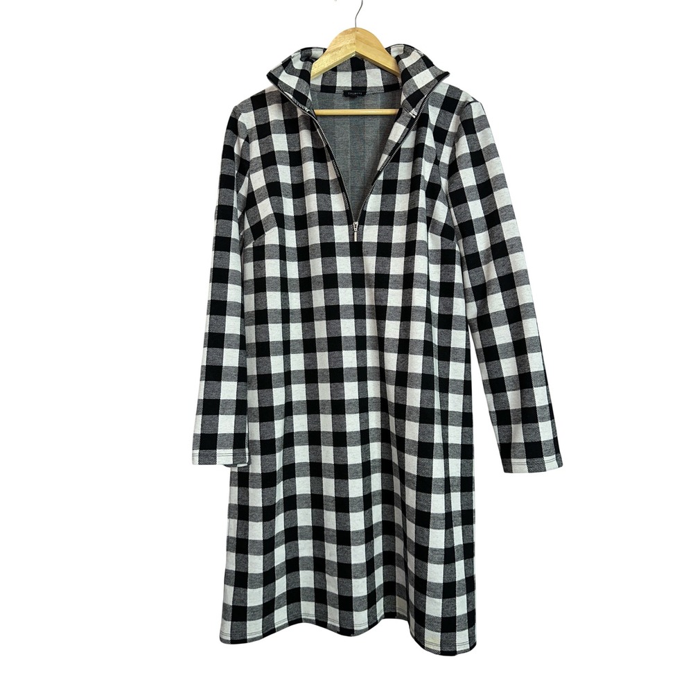 Talbots Johnny Collar Knit Dress Buffalo Plaid Gray Black Quarter Zip L - Picture 4 of 9